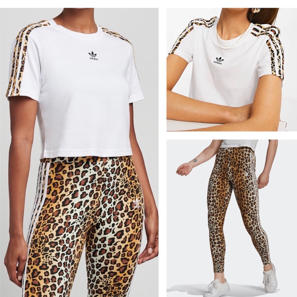 Adidas originals leopard crop tee & tight legging outfit set
